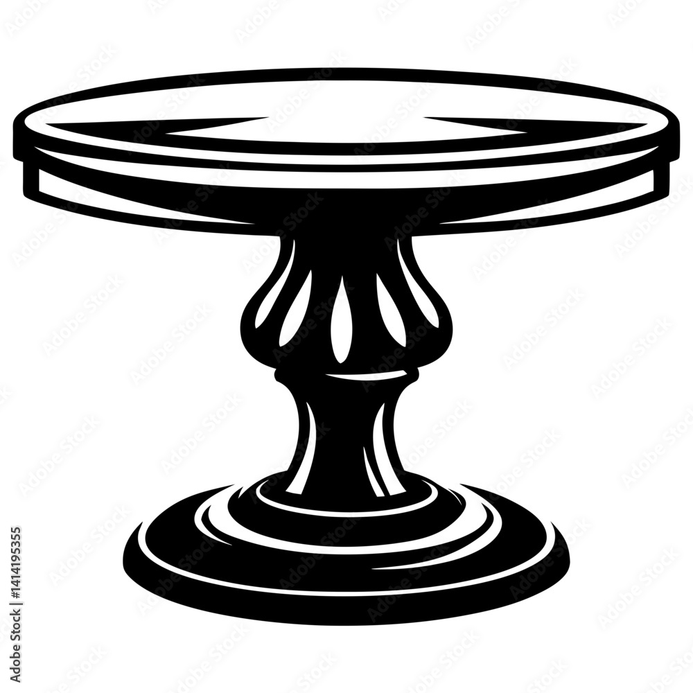 Ornate black and white cake stand or presentation pedestal illustration graphic Ornate black and white cake stand or presentation pedestal illustration graphic