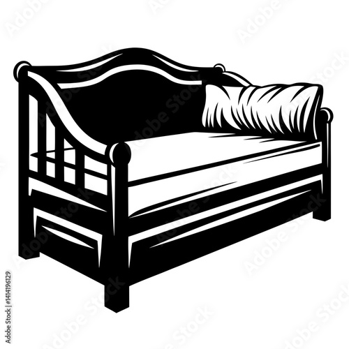Elegant Black and White Chaise Lounge with Pillow Illustration Style Design