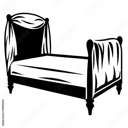 Elegant black and white minimalist bed design with stylish fabric drapes