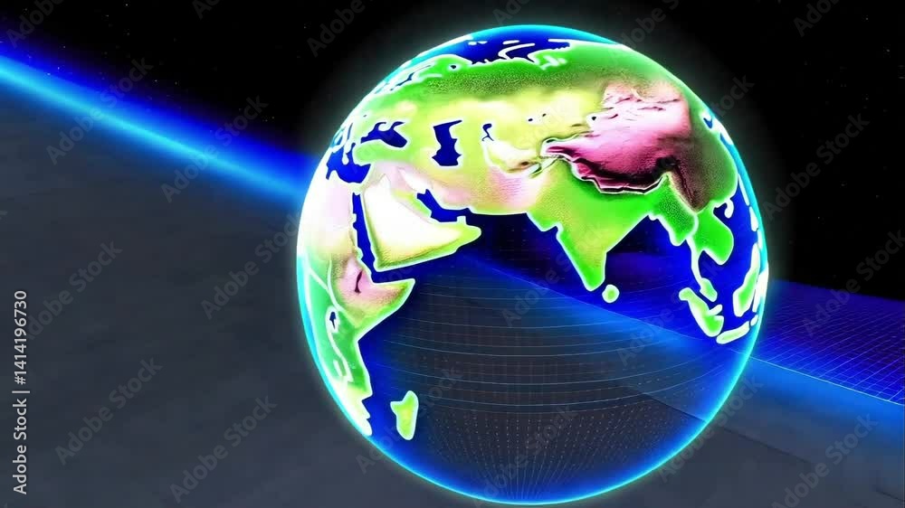 Holographic Earth Globe in Space Loop I Seamless 4K loop of a rotating holographic Earth with glowing data lines and digital grids