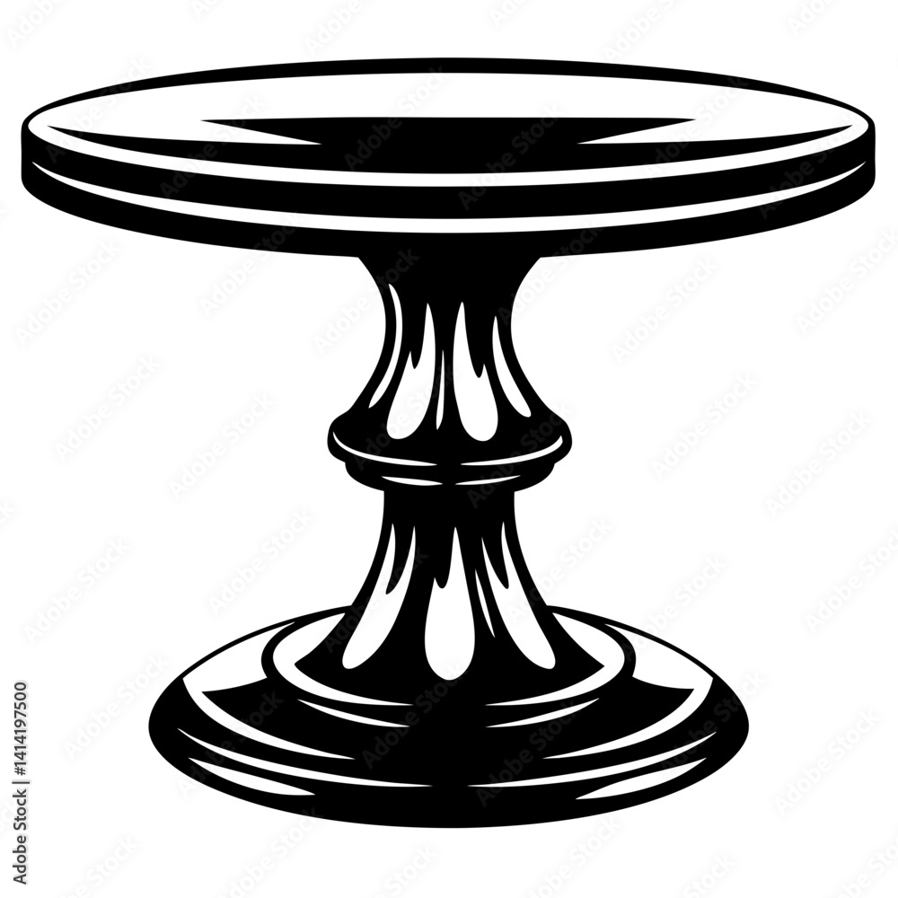Black and white decorative table with fluted base and round top element Black and white decorative table with fluted base and round top element