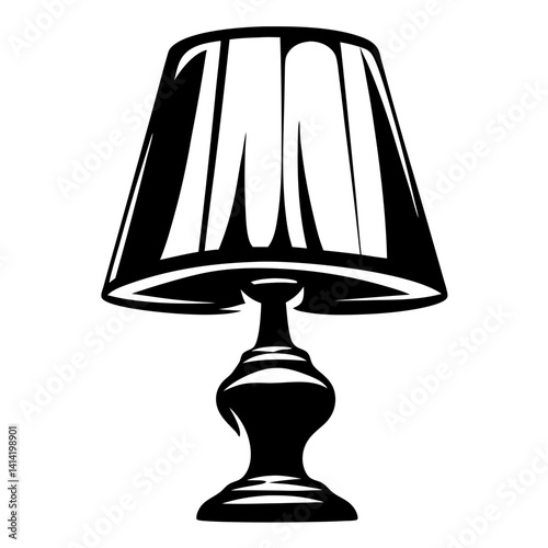 Stylized black and white lamp illustration, classic design with draped shade