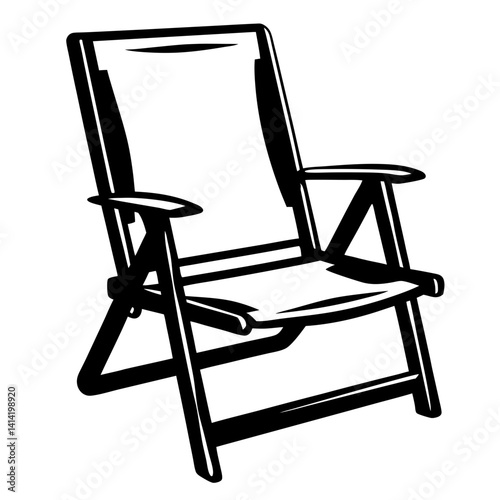 Elegant monochrome illustration of a classic reclining wooden beach chair