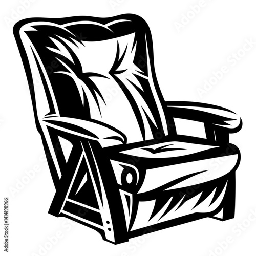 Monochrome Illustration of a Comfortable Armchair Relaxing Seating in Bold Outlines