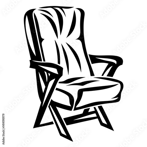 Stylish Black and White Illustration of a Comfortable Lounge Chair with Cushions