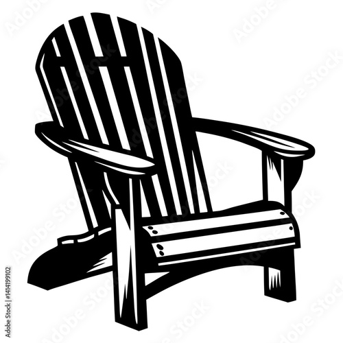 Stylized black and white illustration of an Adirondack chair for relaxing