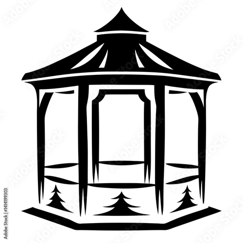 Minimalist Black and White Silhouette of a Gazebo or Pergola Structure