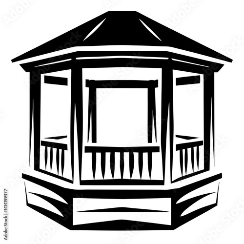 Black and white gazebo illustration with a minimalistic and modern design