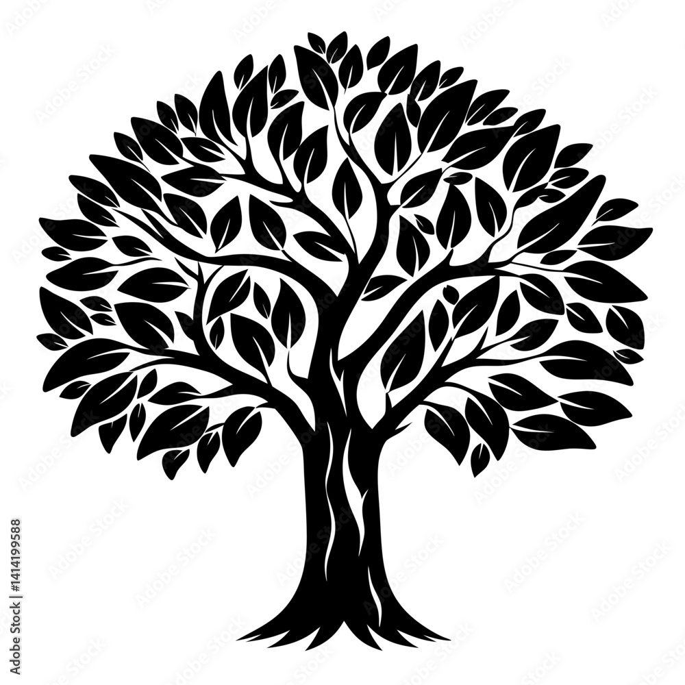 Obraz premium A lush black and white stylized tree with full foliage canopy
