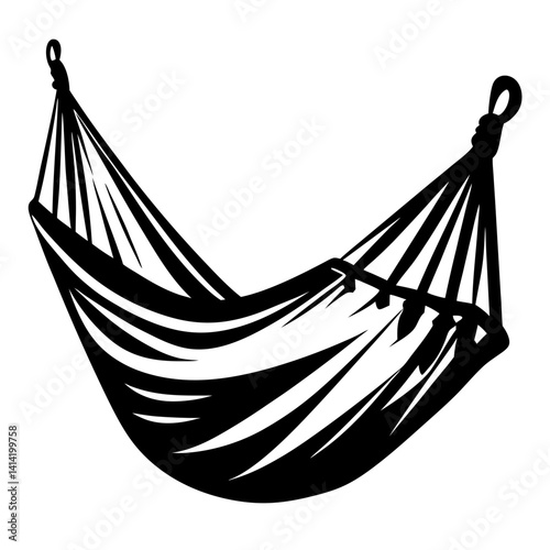 Monochrome illustration of a hammock providing a stylized relaxation experience