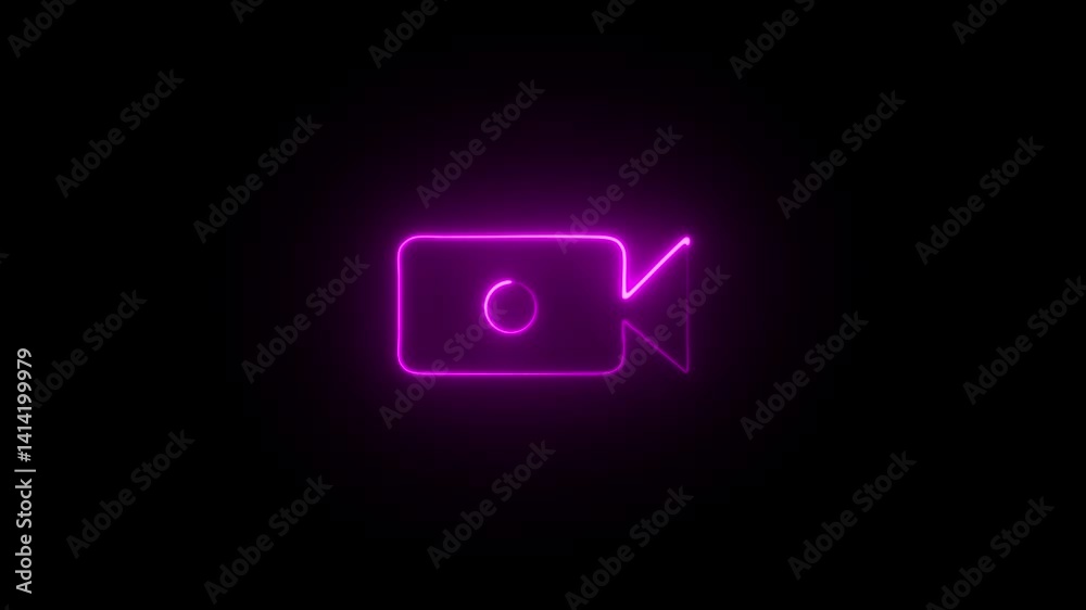 Animation of glowing neon camera icon animation . Animation of glowing neon camera icon animation .
