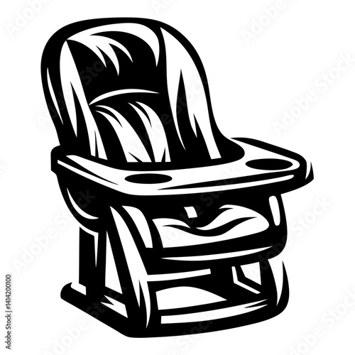 Black and white illustration of a baby's high chair in vector format