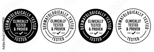 Dermatologically tested set icon. Dermatology, dermatologist, clinically tested and proven, allergy free, laboratory tested, lab, logo, badge, symbol, label product packaging design.