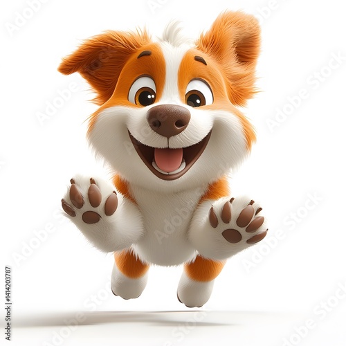 3d cartoon, dog, studio photo style, clear white background