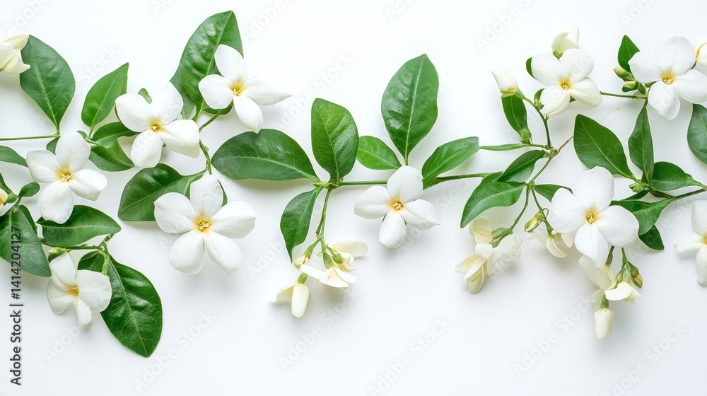 Obraz premium Jasmine flowers and leaves isolated white background