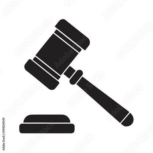 Law Court Gavel Symbol in Black Flat Vector Style
