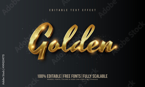 Realistic 3d golden text effect mockup with gold typography, shiny metal texture, royal glitter sparkle and glossy light background to elevate business marketing and social media advertisement. Gold.