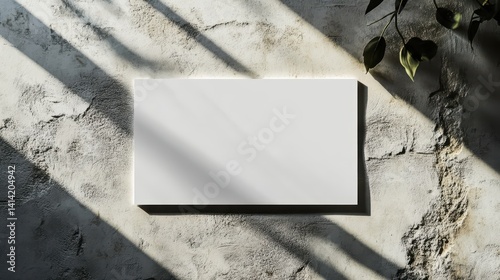 Blank canvas on textured wall with leaf shadows
