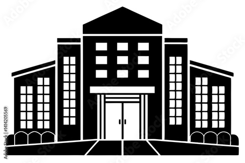 Modern Hotel Building Vector with Large Entrance