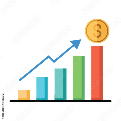 Business growth chart showing upward progress and financial success, business growth chart with arrow vector illustration photo