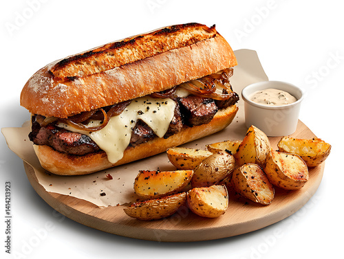 grilled beef sandwich with potato and sauce