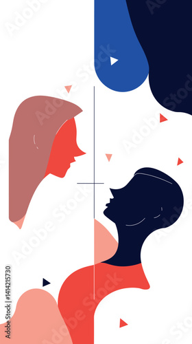 Abstract portraits of male and female silhouettes in minimalist style flat vector illustration