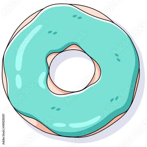 Cartoon Vector of Blue Iced Donut Illustration
