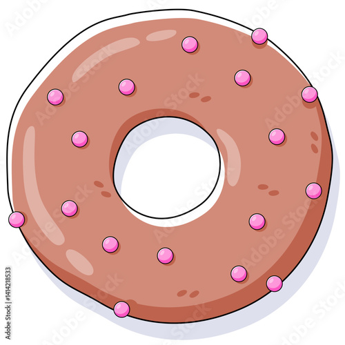 Cartoon Chocolate Donut with Pink Sprinkles