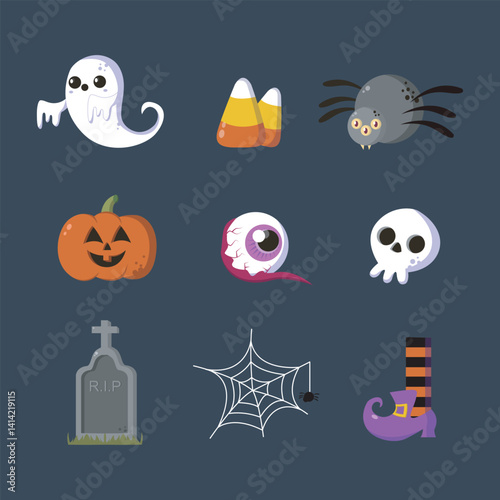 Halloween object collection set in isolated background