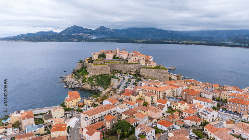 Wide view of Calvi and its fortresslike citadel on the island of Corsica France Wide view of Calvi and its fortresslike citadel on the island of Corsica France