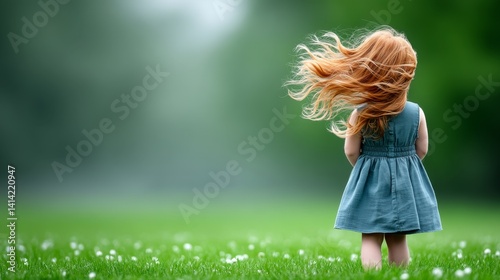 Obraz na płótnie Young Girl with Flowing Red Hair in Green Meadow Landscape w salonie