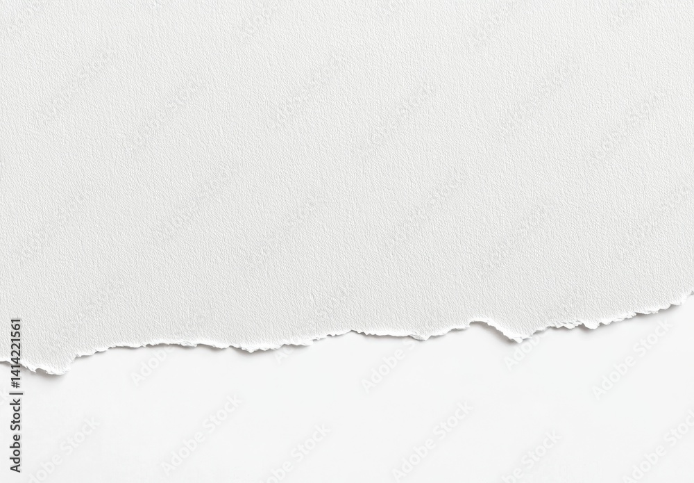 Fototapeta premium White Paper with Torn Border on White Background, Flat Lay Composition