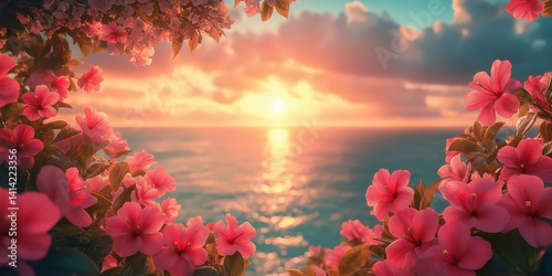 Summer background sunny beach vacation holiday travel nature outdoor scenery warm bright colorful vibrant fun energetic abstract design creative digital art artistic AI generated art