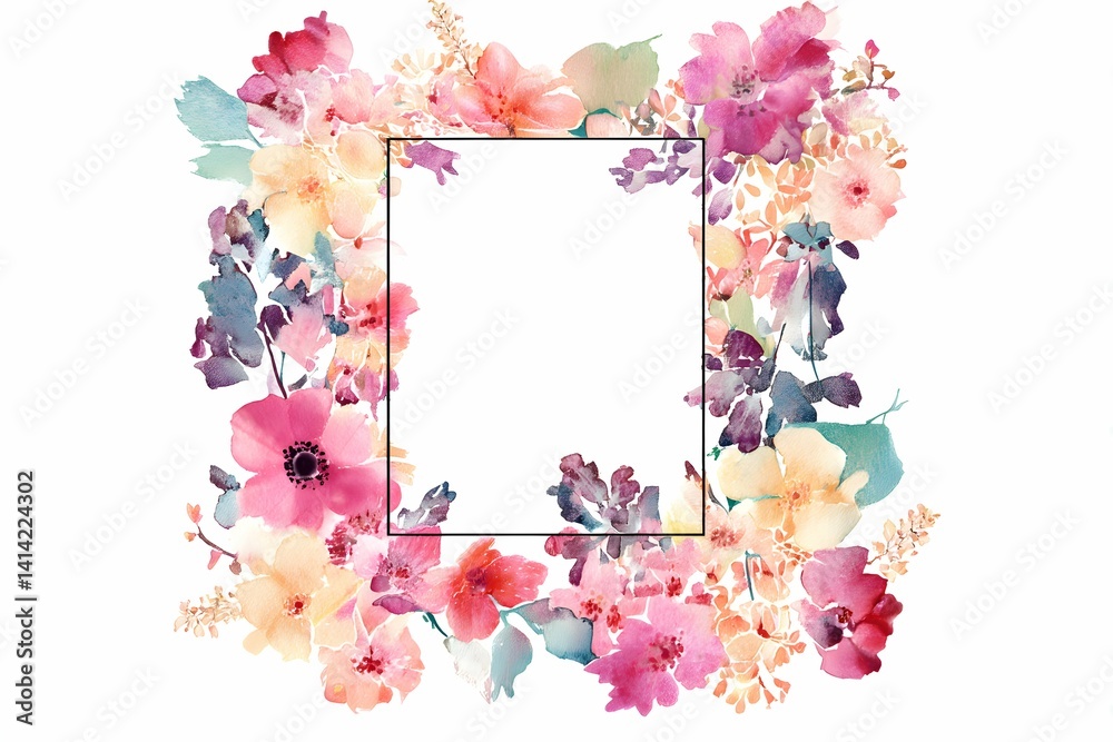 A vibrant watercolor floral frame that exudes joy and warmth.