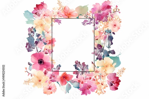 Obraz na płótnie A vibrant watercolor floral frame that exudes joy and warmth. w salonie