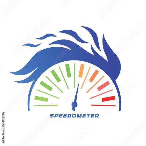 Speedometer with blue flame, colorful dial, and dynamic motion effect
