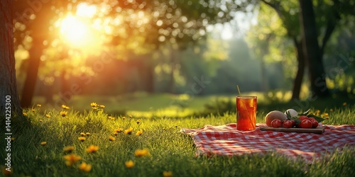 Summer picnic background outdoor food nature scenery warm bright colorful vibrant fun energetic abstract design creative digital art artistic AI generated art