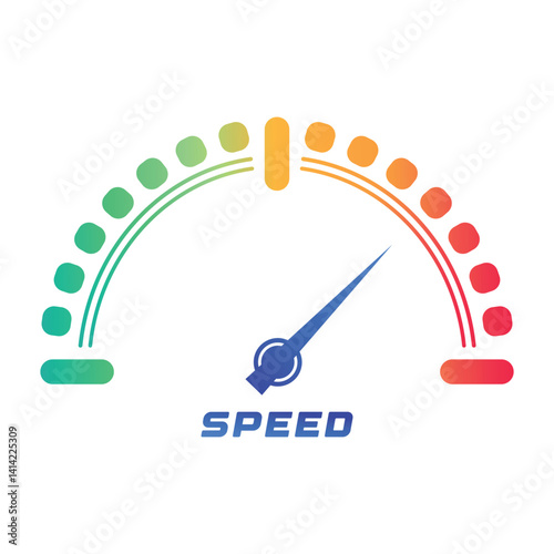 Gradient speed gauge with blue needle, full range from green to red
