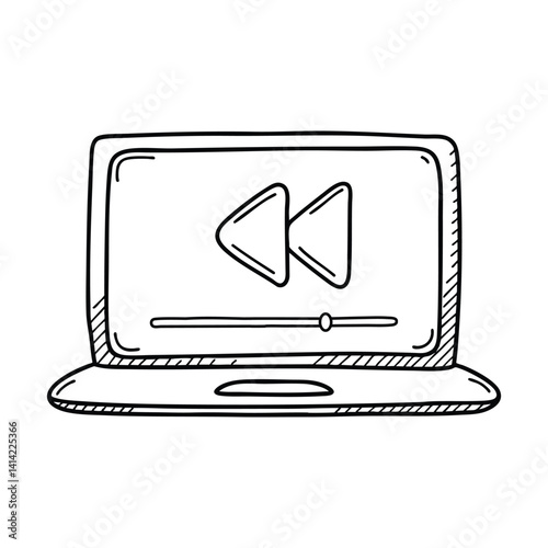 Music player interface with rewind icon and song timeline on laptop screen