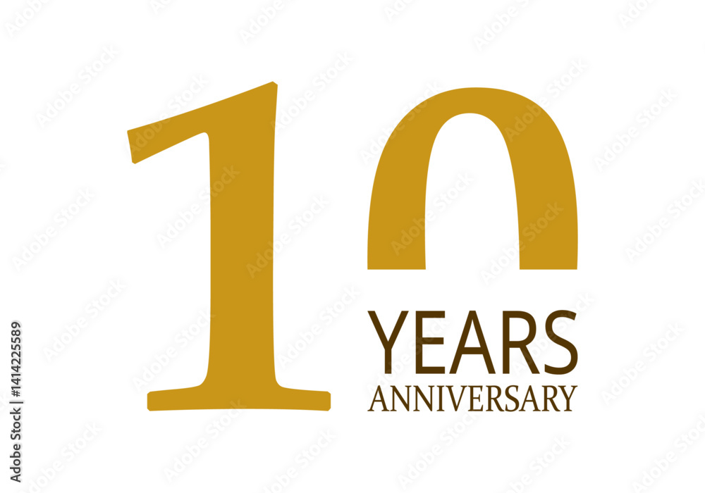 Diez años de aniversario con texto debajo del cero