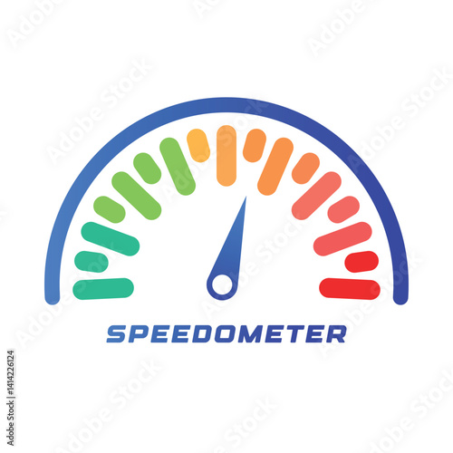 Multicolor speedometer gauge with arrow pointer, speed dial and performance indicator