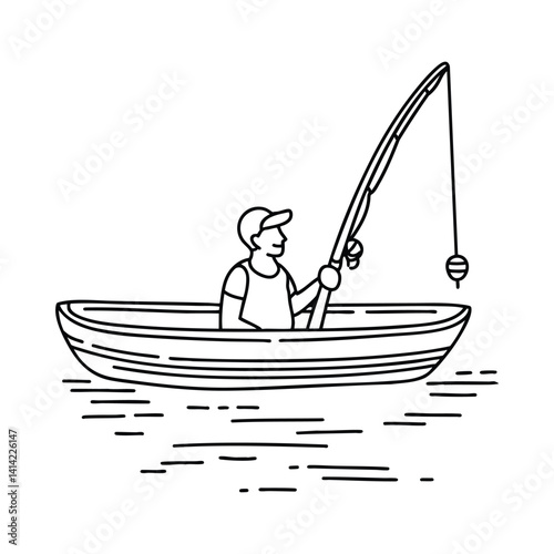 Person with Fishing rod with a hook hanging in the water beside a tranquil lake