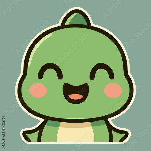 Joyful baby dinosaur with closed eyes and happy smile