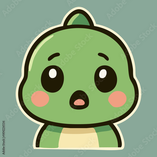 Surprised baby dinosaur with wide open eyes and mouth