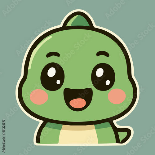 Excited baby dinosaur with wide smile and sparkling eyes