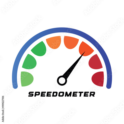 Speedometer vector gauge with needle pointing to full red