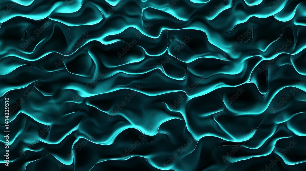 Obraz premium A mesmerizing abstract texture resembling fluid waves with gentle undulations and a captivating teal glow