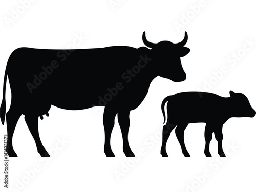 Cow icon vector. Calf illustration sign. Cow and calf silhouette vector illustration