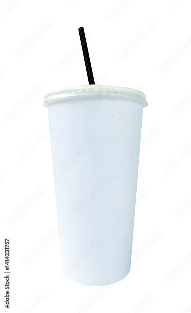 Fotografie disposable plastic cup with straw isolated on white
