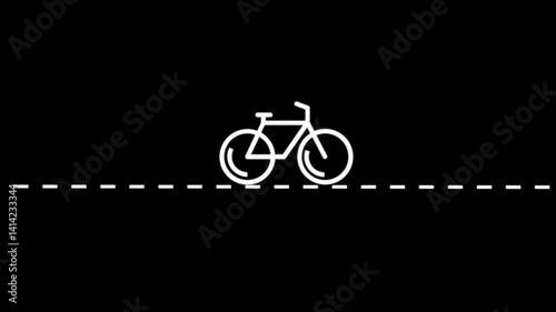 Animated video of bicycle on screen rising bicycle, loop animation bicycle on the road 4k video.
